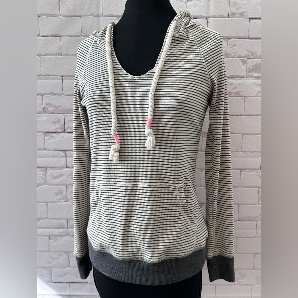 Miss Chievous  Striped Gray and White Women's Pull Over Hoodie Size Small Casual